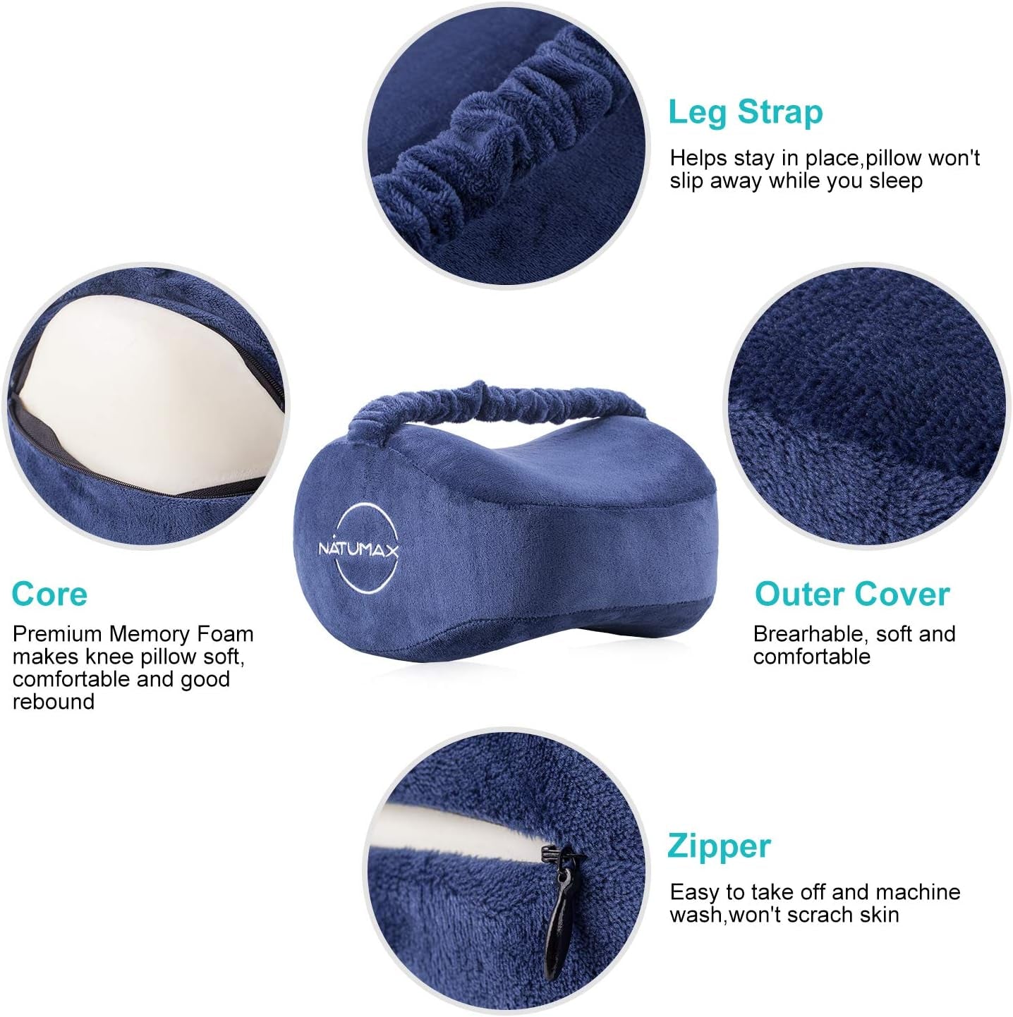 Knee Pillow for Side Sleepers - Sciatica Pain Relief - Back Pain, Leg Pain, Pregnancy, Hip and Joint Pain Memory Foam Leg Pillow (Pillow+Sleep Mask and Ear Plugs)