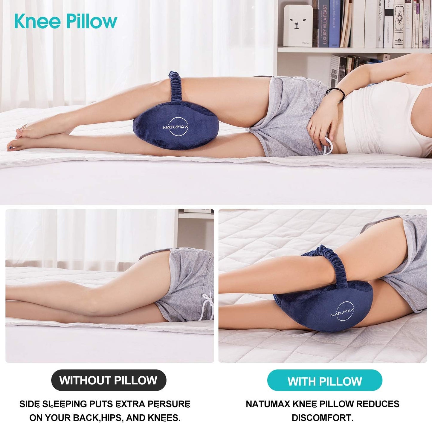 Knee Pillow for Side Sleepers - Sciatica Pain Relief - Back Pain, Leg Pain, Pregnancy, Hip and Joint Pain Memory Foam Leg Pillow (Pillow+Sleep Mask and Ear Plugs)