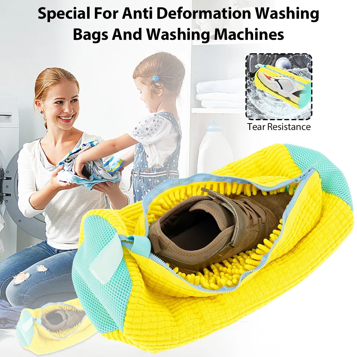 Protective Shoe Laundry Bag-Cotton Washing & Drying Bag with Zipper (1/2Pack)