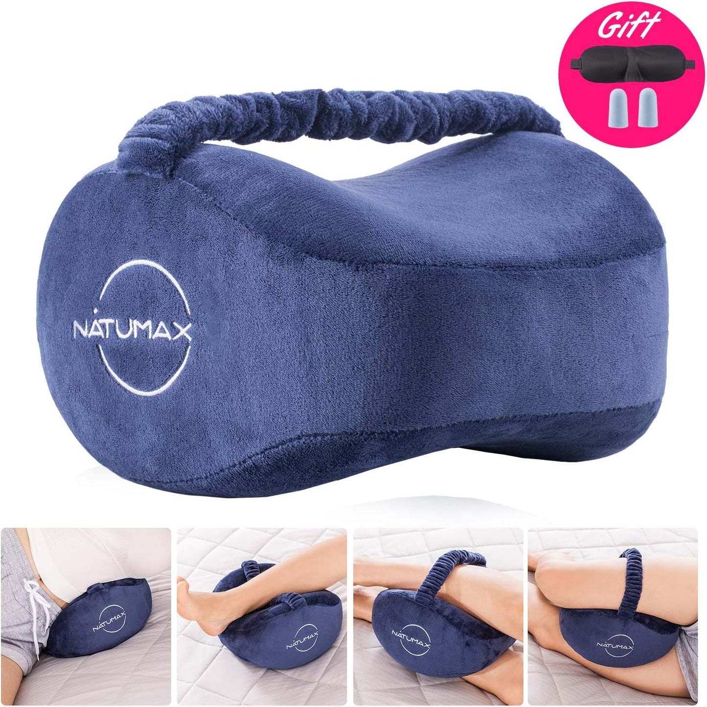 Knee Pillow for Side Sleepers - Sciatica Pain Relief - Back Pain, Leg Pain, Pregnancy, Hip and Joint Pain Memory Foam Leg Pillow (Pillow+Sleep Mask and Ear Plugs)